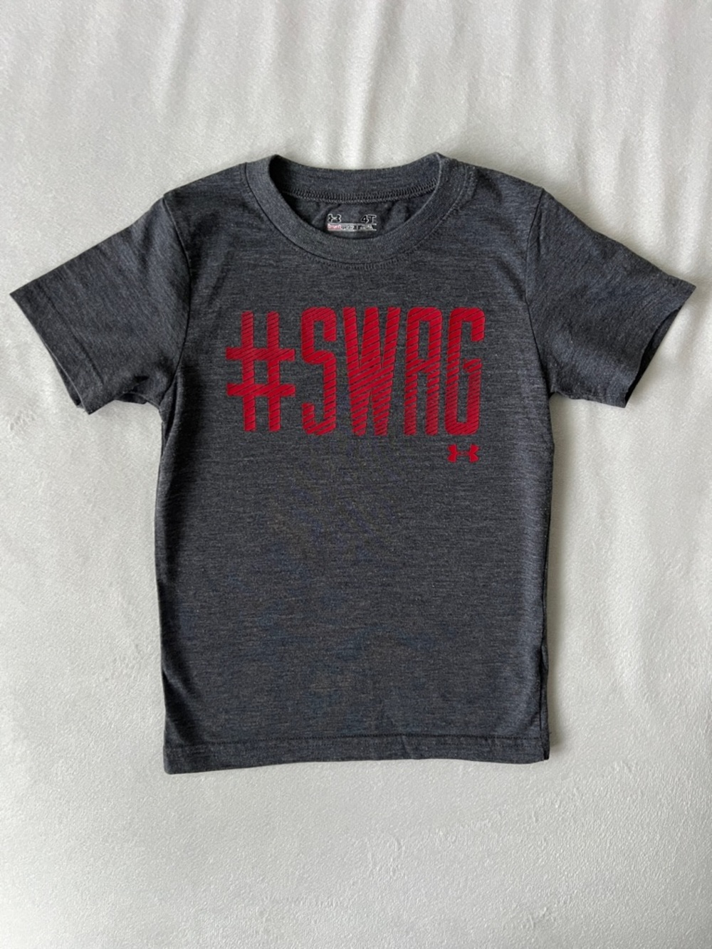 Under Armour Kids Dark Gray Tee with Red "#SWAG" Graphic